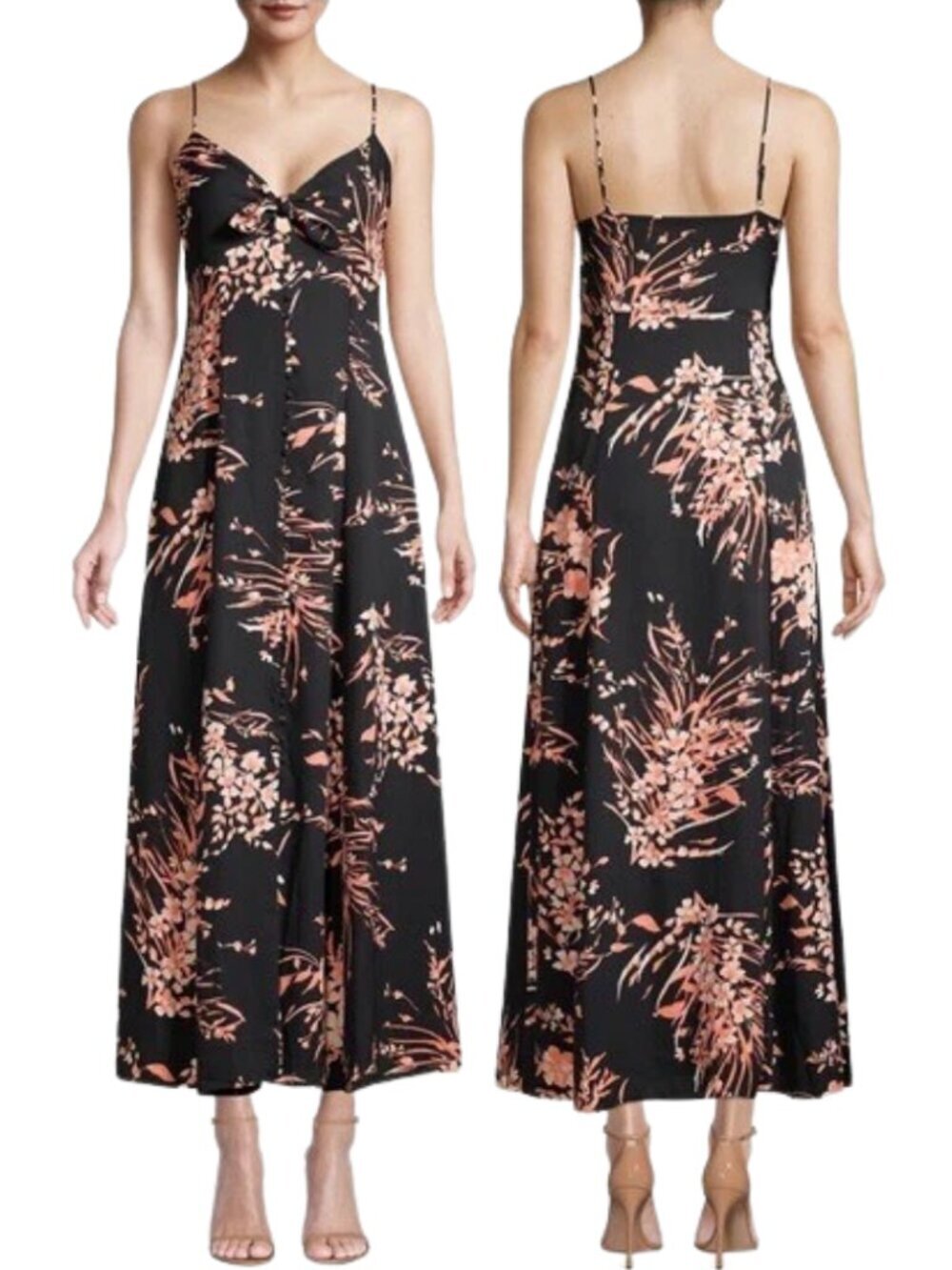 Joie Almona Floral Midi Dress Women's Small Caviar Black Button Up Designer NWT